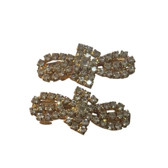 Other Accessories - Rhinestone Rose Gold Bow Hair Clips